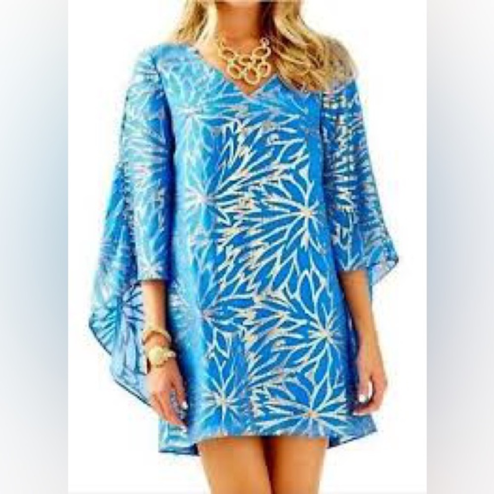 Lilly Pulitzer Miri Silk Caftan Palm Burst Dress 14